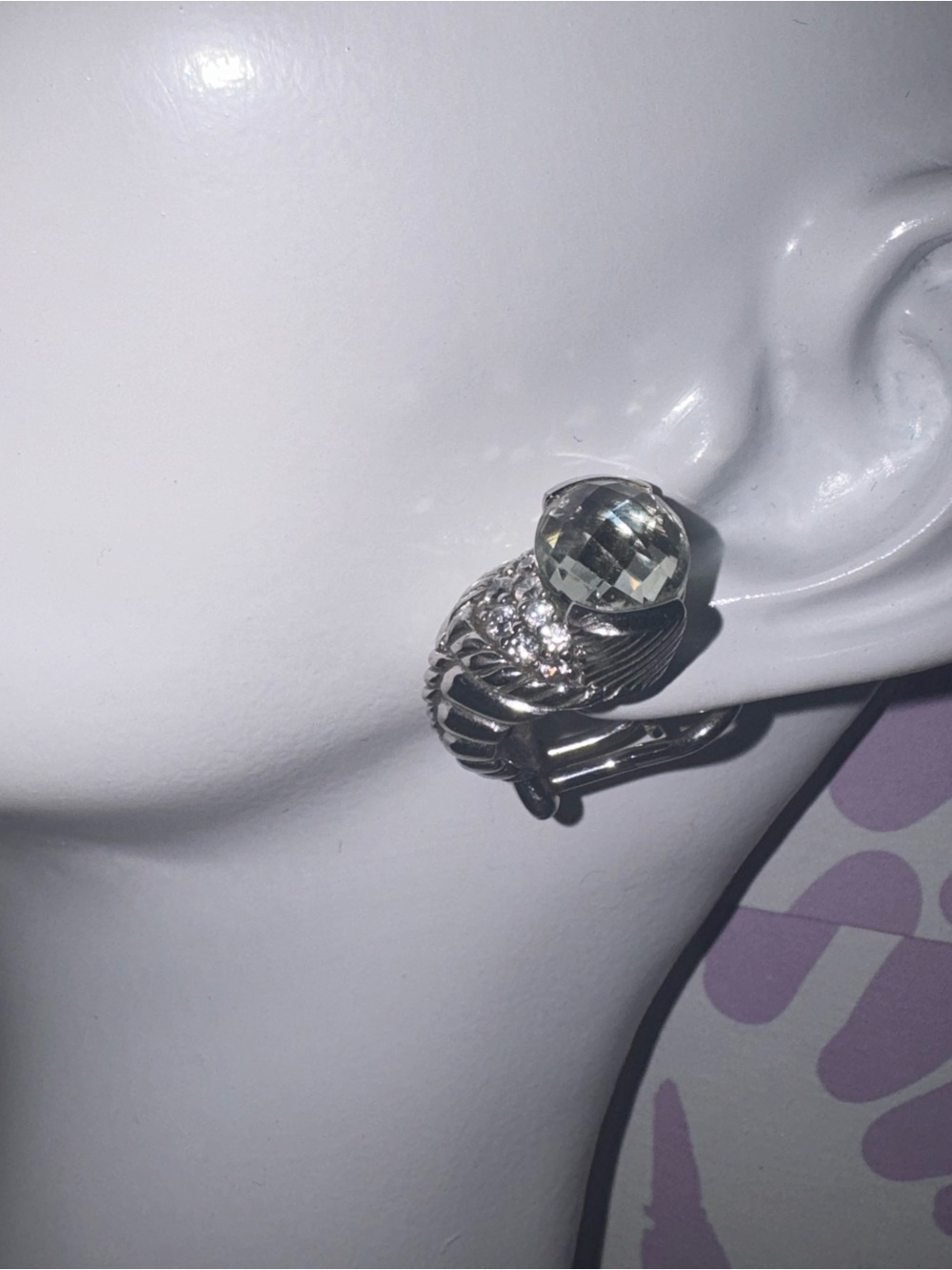 Judith Ripka 925 Faceted Clear Stone with CZ Pave Pierced Earrings